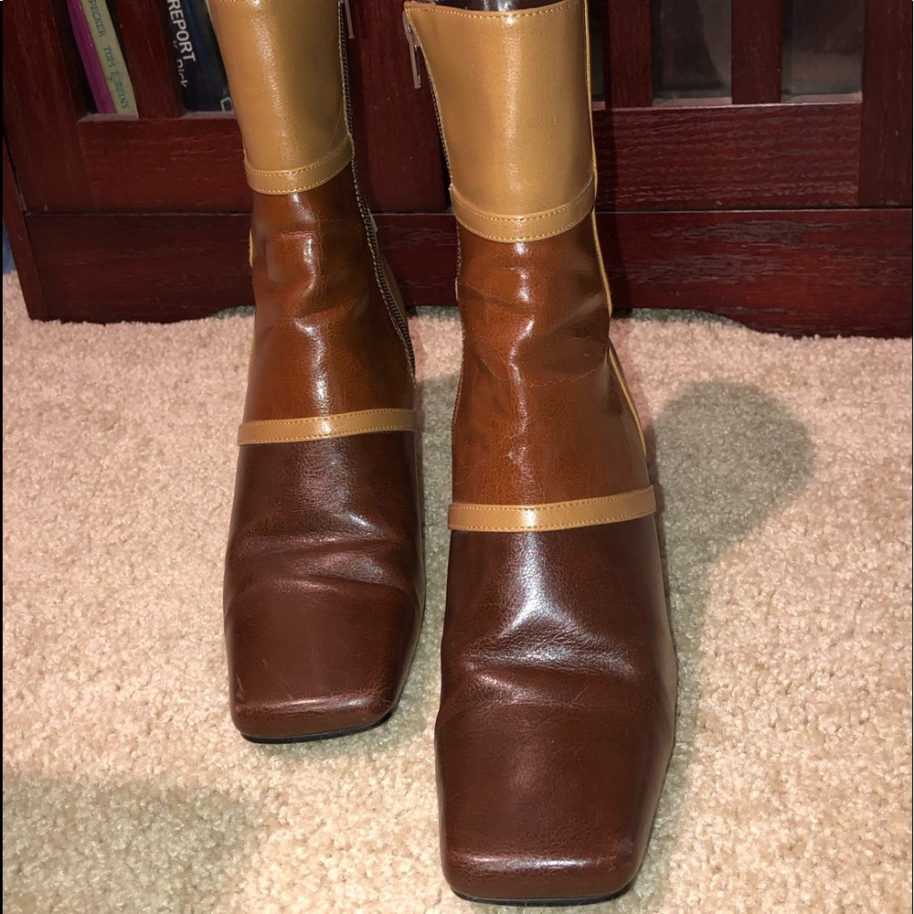‘70s Mod Color-Block Square-Toe Leather Boot Heels - Picture 3 of 15